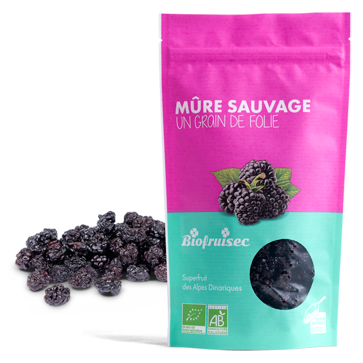Mûres séchées et leur sachet