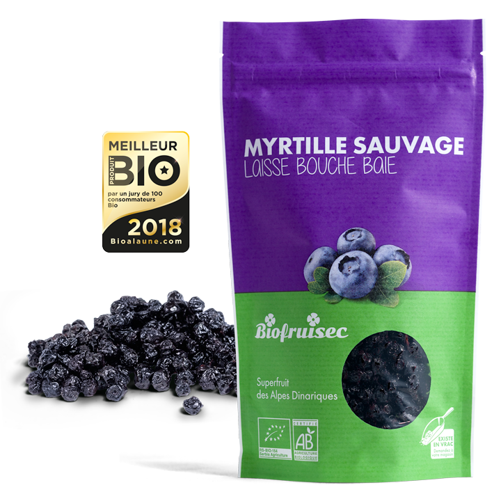 Myrtilles séchées et leur sachet