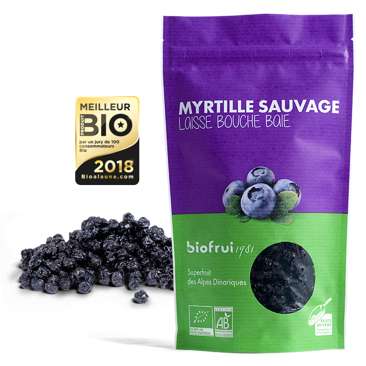 Myrtilles séchées et leur sachet