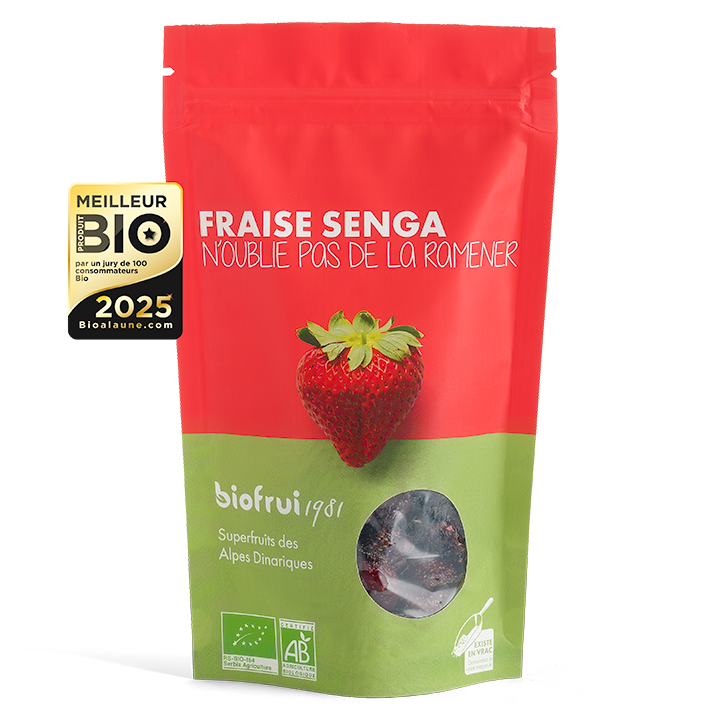 Fraises Senga séchées et leur sachet